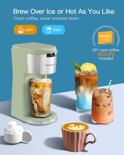 Iced Coffee Maker, Hot and Cold Coffee Maker Single Serve for K Cup and Ground, with Descaling Reminder and Self Cleaning, Iced Coffee Machine for Home, Office and Rv,Matcha Green