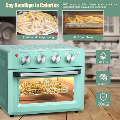 Retro Toaster Oven -  Air Fryer Oven & Toasters 19QT, Large 7 in 1 Convection Oven Combo for Family Use, 360° Even & Healthy Cooking, 5 Accessories & Recipe Book (Turquoise)