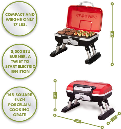 CGG-180T Petit Gourmet Portable Tabletop Propane Gas Grill, Red 17.6 X 18.6 X 11.8-Inch
