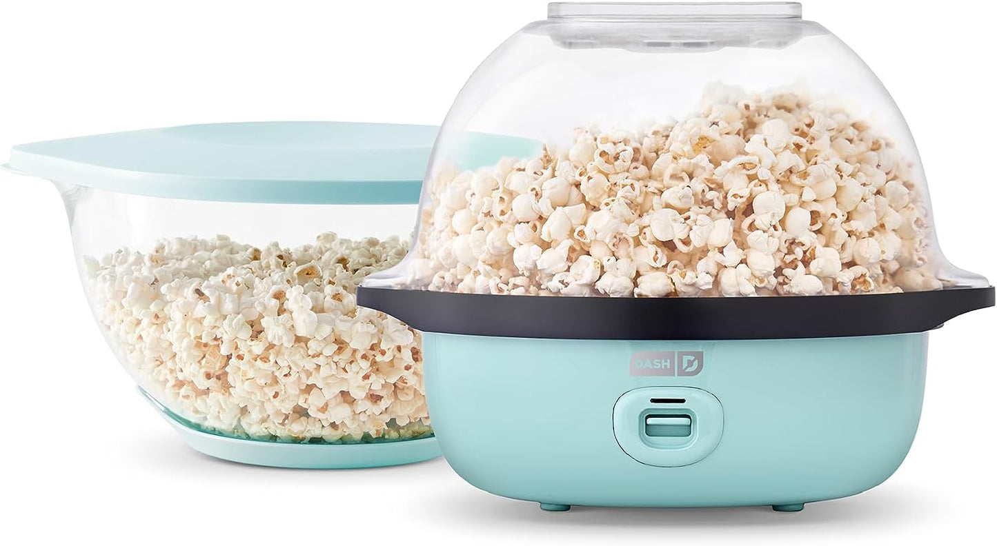 Smartstore™ Deluxe Stirring Popcorn Maker, Hot Oil Electric Popcorn Machine with Large Lid for Serving Bowl and Convenient Storage, 24 Cups – Aqua