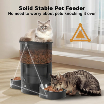 Automatic Cat Feeder for 2 Cats, 3L Cat Food Dispenser  Auto Cat Feeder with 2 Stainless Bowls, 10S Meal Call Dual Power Supply and Timer Setting 12 Portions 6 Meals per Day for Cats and Dogs