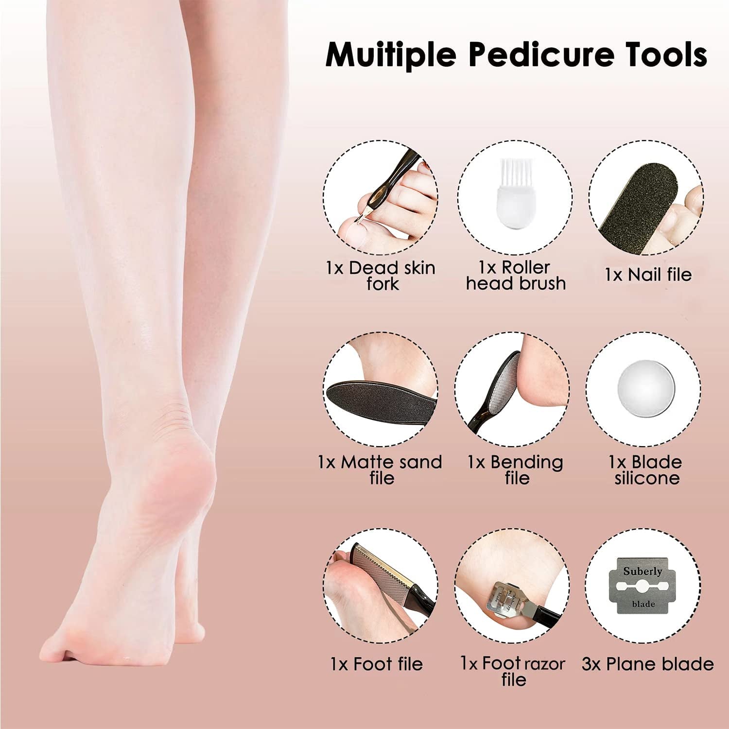 Electric Callus Remover for Feet, 15 in 1 Rechargeable Foot File Pedicure Tools, Portable Foot Callus Remover Water-Resistant Professional Foot Scrubber for Dead Skin Women Men Travel(Pink)