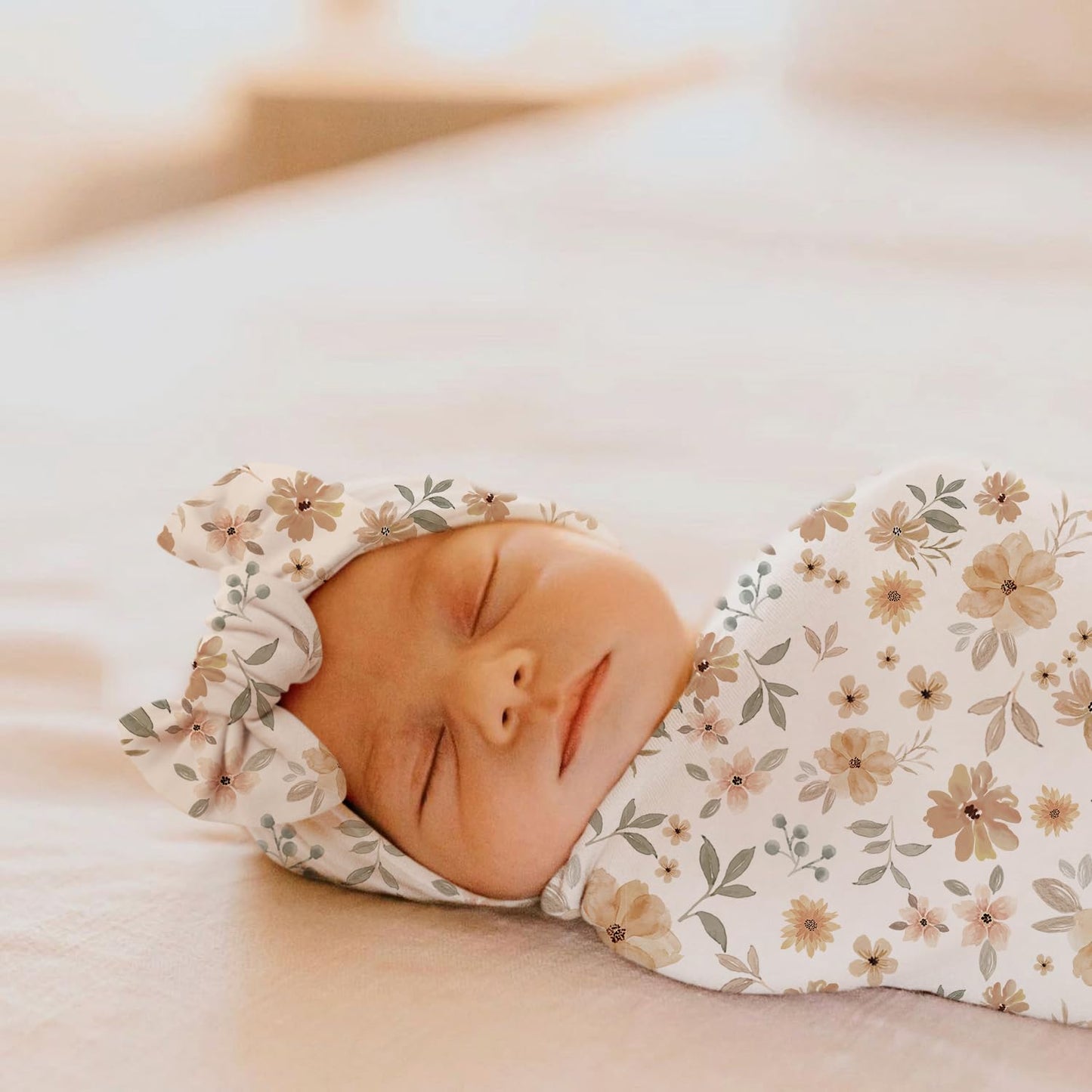 Baby Girl Newborn Receiving Blanket with Headband Set Baby Swaddle Floral Motif Nursery Swaddle Wrap