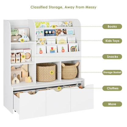 Annyah 47.2''H X 42.5''W Toy Boxes and Organizers, Bookcase with 3 Removable Drawers