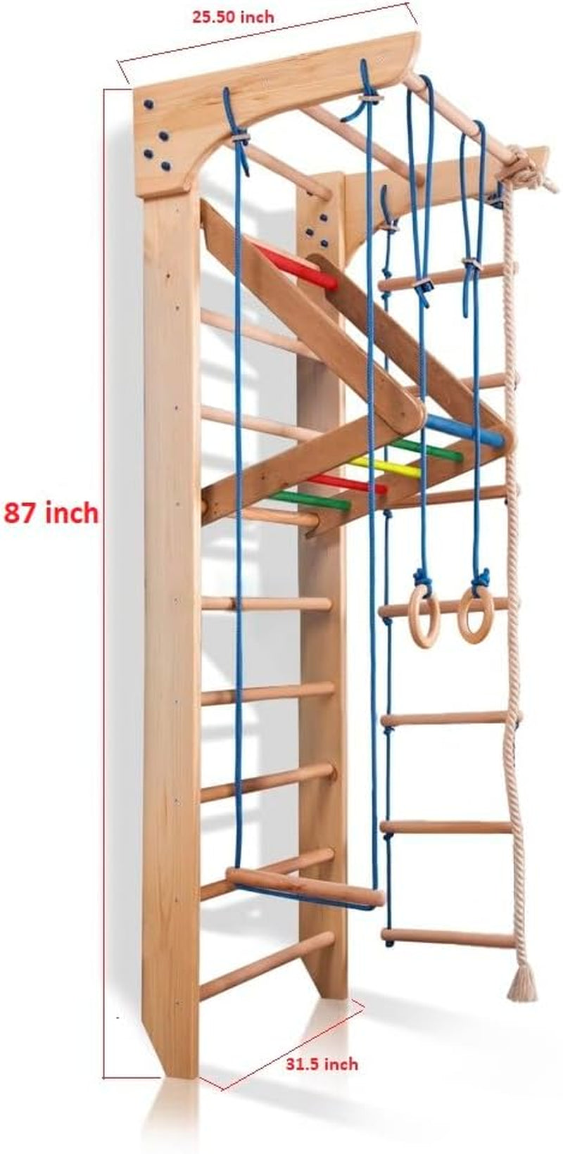 Wall Bars for Kids, Wood Stall Bar, Wooden Swedish Ladder, Kinder-4-Color - CERTIFICATE of SAFE USE Home Gym Gymnastic, Climbing Kids, Indoor Children Playground