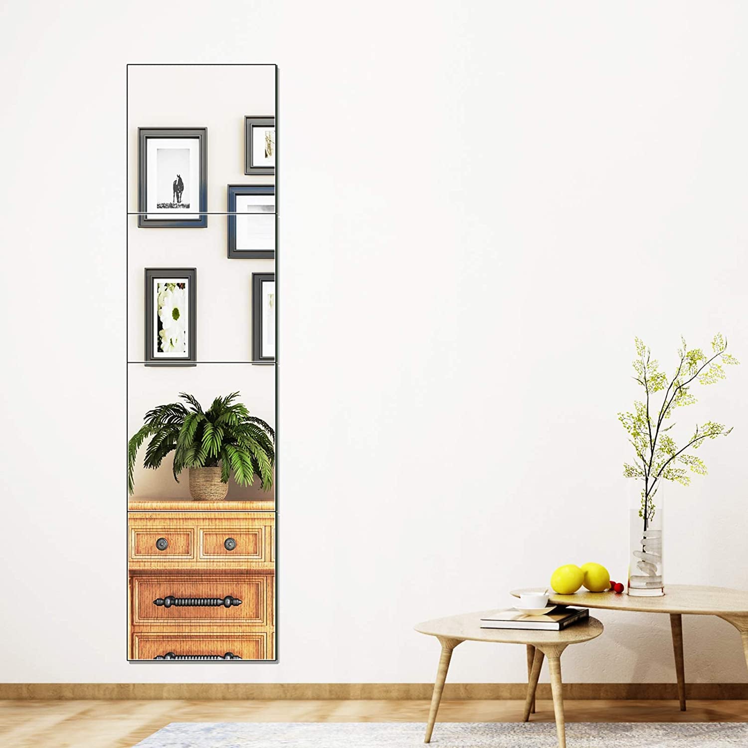 Full Length Wall Mirror Tiles, 12" X 12" X 4Pcs Frameless Wall Mounted Mirror Glass Wall Mirror for Home Gym, Door, Bedroom, Living Room