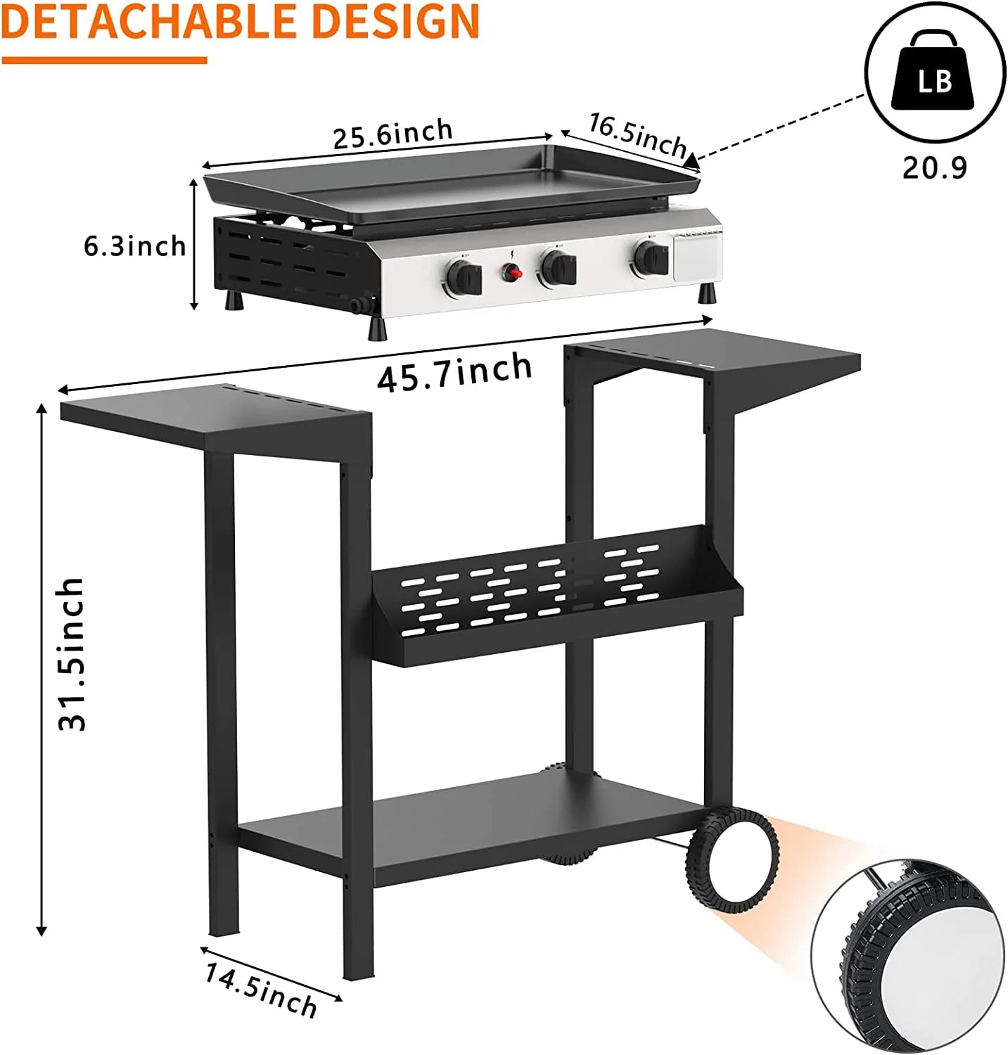 3 Burner Gas Griddle-Outdoor Propane Griddle-Btu Propane Fuelled, Portable Flat Top Gas Grill Camping Griddle Station with Side Shelves for Kitchen