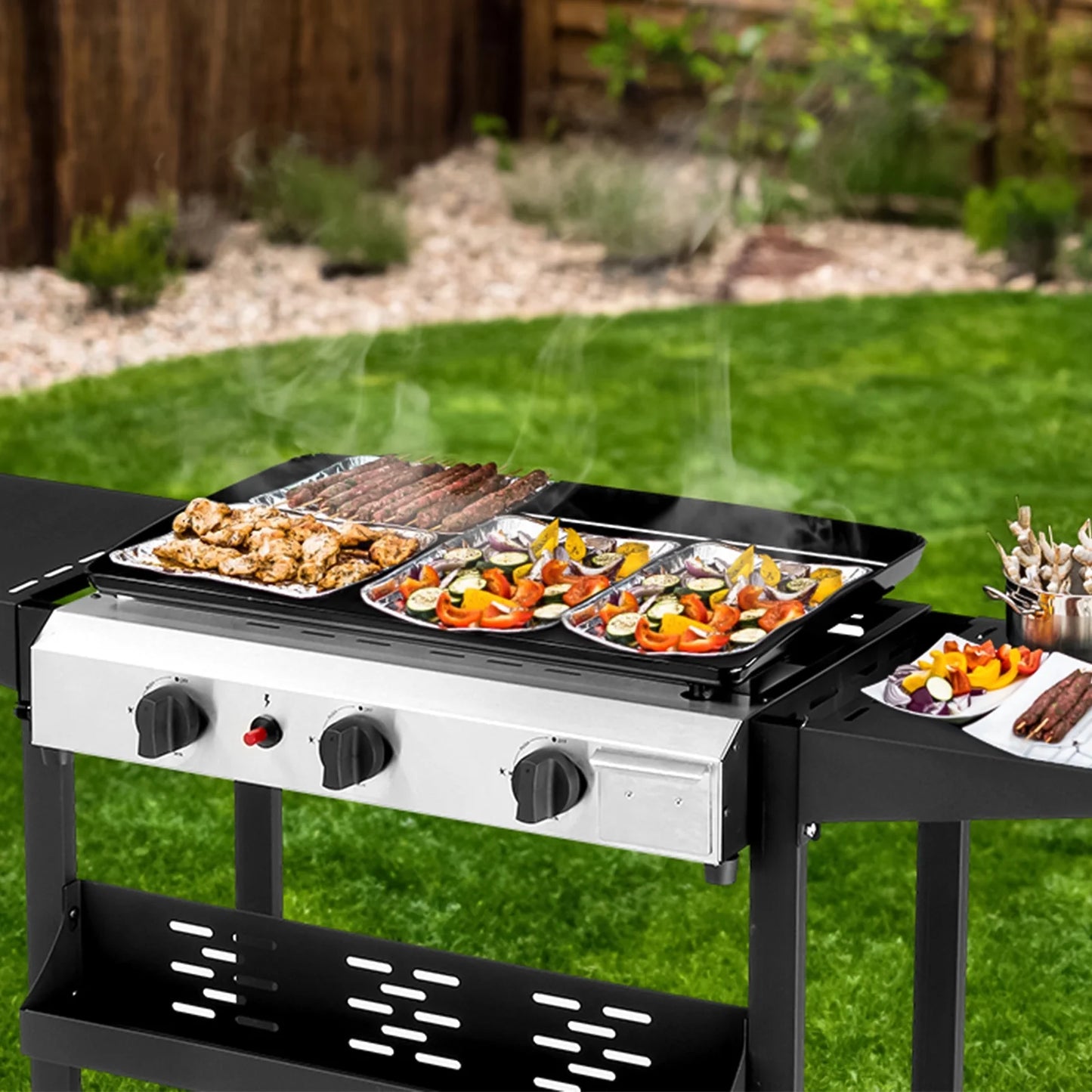 3-Burner Griddle Flat Top Grills Tabletop Griddle Propane for Outdoor Cooking