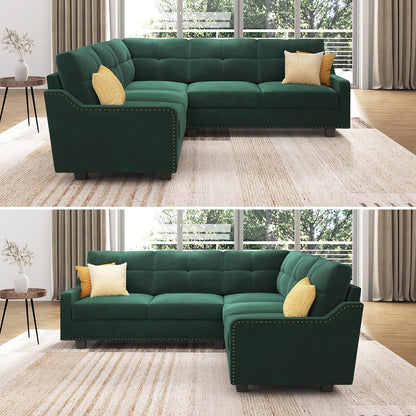 Convertible Sectional Sofa L Shaped Couch for Small Apartment Reversible Sectional Couch for Living Room,Velvet Green