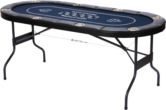 Foldable Poker Table-8 Player Texas Hold'Em Table, No Assembly Needed, Equipped with Cup Holders, Perfect for Homes, Parties, Game Rooms, Stylish Blue Design