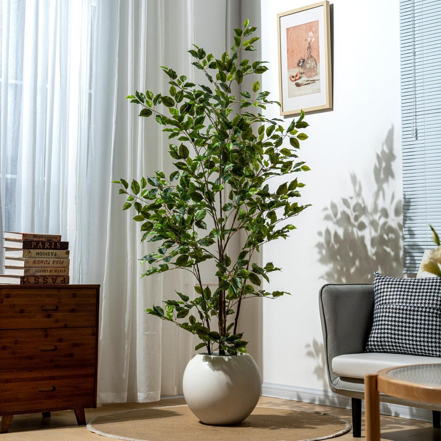 6Ft Fake Ficus Tree-Clear Texture,Faux Ficus Tree,Fake Tree Artificial Tree Indoor for Home Decor Indoor,Living Room Corner Decor（No Planter