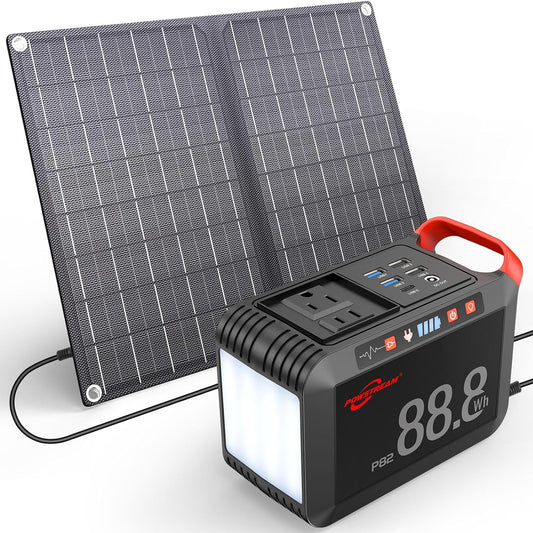 -Solar-Generator-88.8Wh-Portable-Power-Station-With-Solar-Panel-Included - Lithium Ion Battery Power Bank with AC USB Output for Outdoor Camping Adventure Home Emergency Blackout Trip