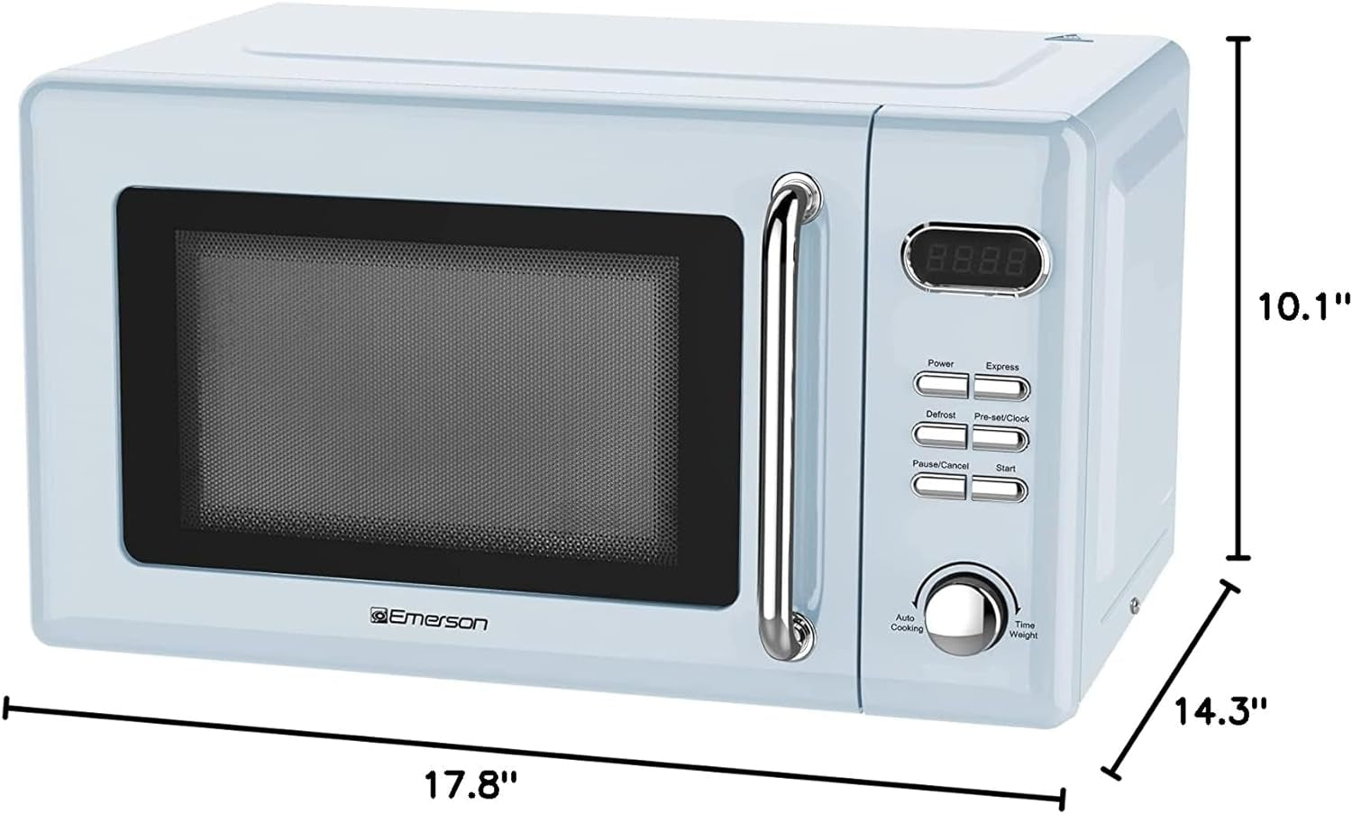 MWR7020BL Retro Compact Countertop Microwave Oven with Button Control, LED Display, 700W 5 Power Levels, 8 Auto Menus, Glass Turntable and Child Safe Lock, 0.7, Thunderbird Blue