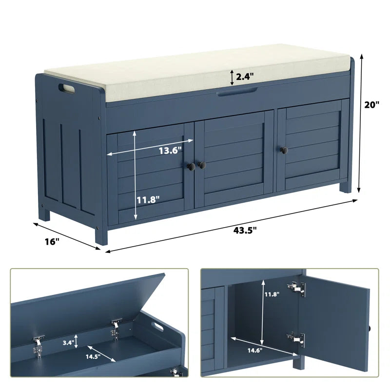 43.5" Shoe Storage Bench with Cushion, Entryway Storage with Hidden Storage