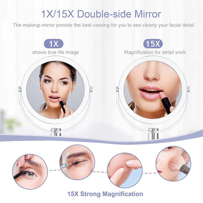Vanity Mirror Makeup Mirror with Stand, 1X/15X Magnification Double Sided 360 Degree Swivel Magnifying Mirror, 6.25 Inch Portable Table Desk Counter Top Mirror Bathroom Shaving Mirror