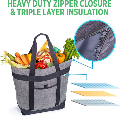 Jumbo Insulated Cooler Bag (Charcoal) with HD Thermal Insulation - Premium, Collapsible Soft Cooler Makes a Perfect Insulated Grocery Bag, Food Delivery Bag, Travel Insulated Bag or Beach Cooler Bags