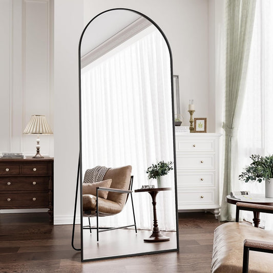 Full Length Mirror, 71"X30" Arched Floor Length Mirror, Oversized Standing Mirror, Hanging or Leaning against Wall Mounted Mirror, Large Full Body Mirror with Aluminum Frame for Bedroom (Black) - Design By Technique