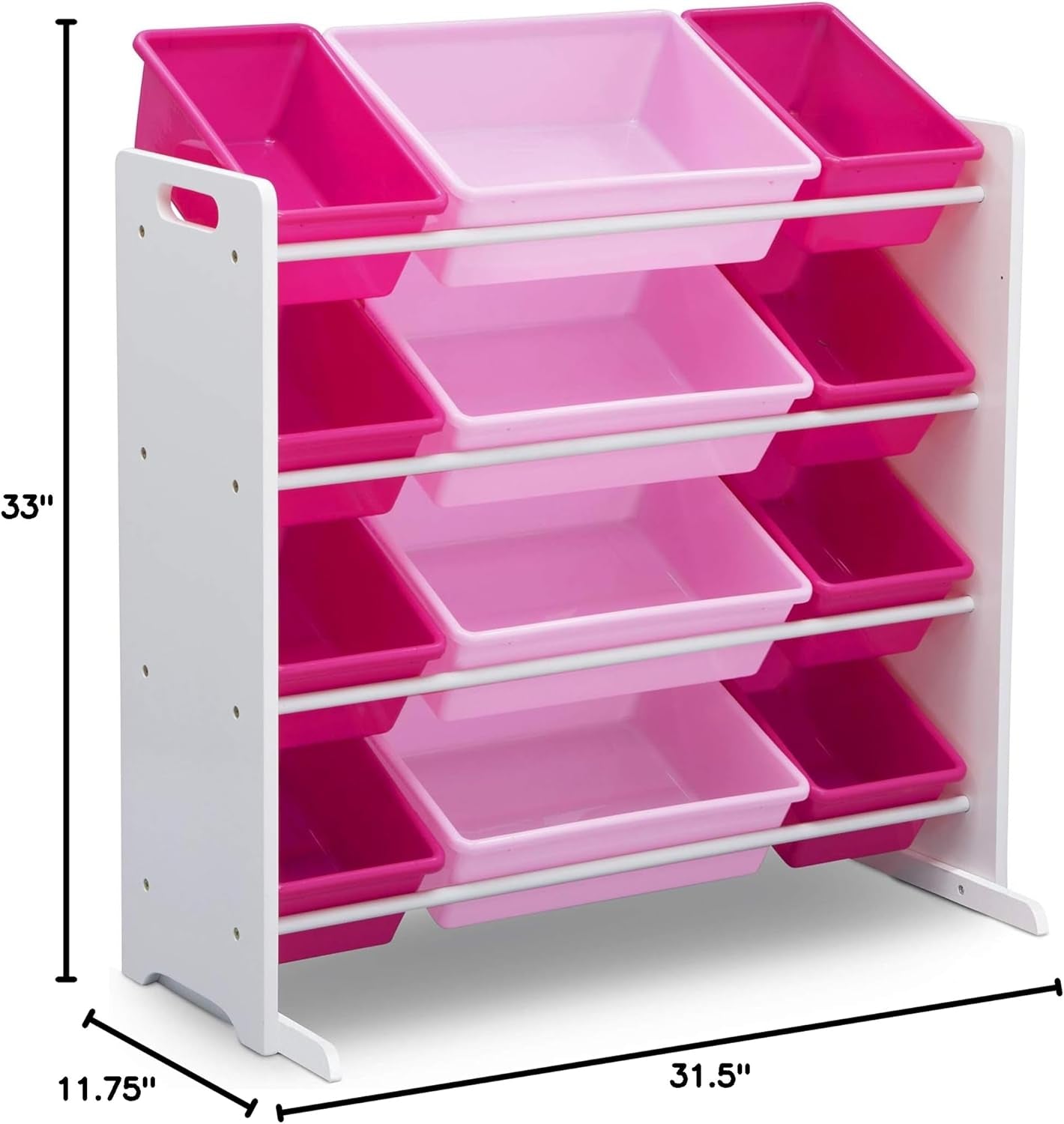 Kids Toy Storage Organizer with 12 Plastic Bins - Greenguard Gold Certified, White/Pink