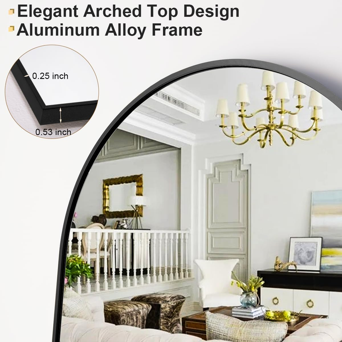 71"X30" Arched Full Length Mirror Free Standing Leaning Mirror Hanging Mounted Mirror Aluminum Frame Modern Simple Home Decor for Living Room Bedroom Cloakroom, Black - Design By Technique
