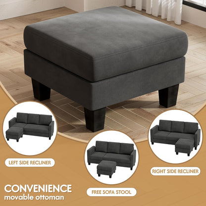 Convertible Sectional Sofa Couch, 3 Seat L-Shaped Sofa with Linen Fabric, Movable Ottoman Small Couch for Small Apartments, Living Room and Office (Dark Gray)