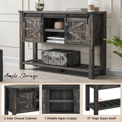 Entryway Table with Sliding Barn Doors, 46" Farmhouse Console Table with Storage Shelf, Rustic Sofa Table behind Couch, Entry Table for Hallway, Entry Way, Living Room, Foyer, Dark Rustic Oak