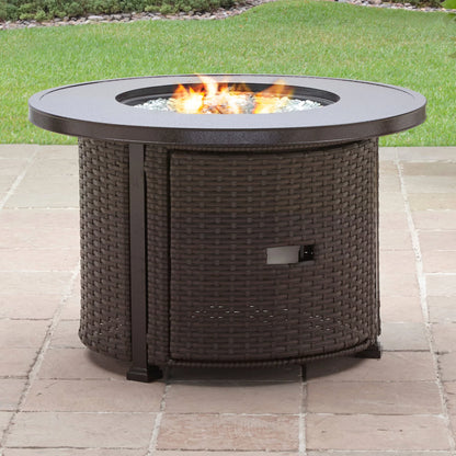 Colebrooke 37" round 50,000 BTU Propane Gas Fire Pit Table with Glass Beads, Metal Lid and Protective Cover - Design By Technique