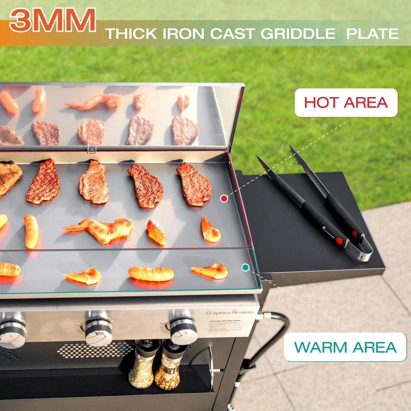 3-Burners Gas Griddle Portable Flat Table Top BBQ Grill 33,000 BTU