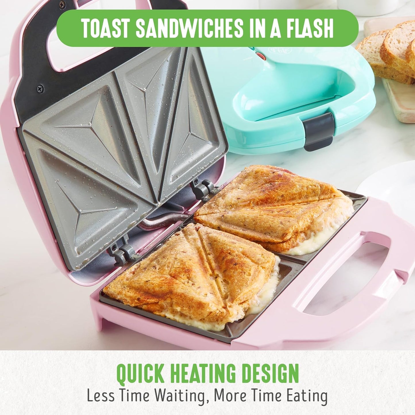 Pro Electric Panini Press Grill and Sandwich Maker, Healthy Ceramic Nonstick Plates,Easy Indicator Light, Pfas-Free, Pink