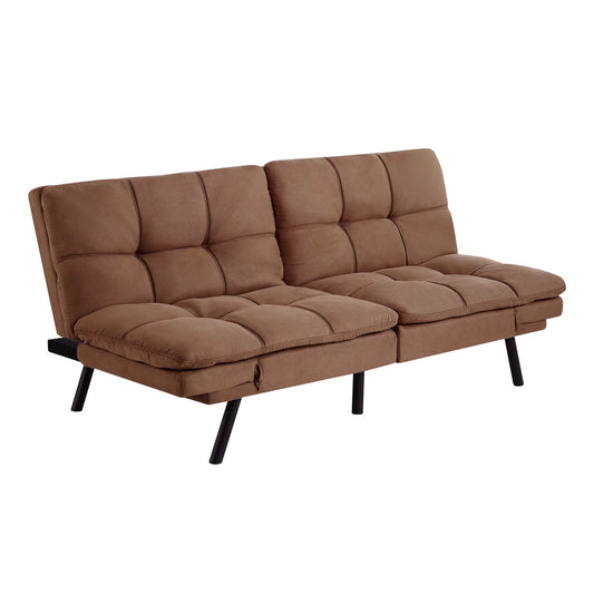 Memory Foam Futon with Adjustable Armrests , Camel Faux Suede Fabric for Adults - Design By Technique