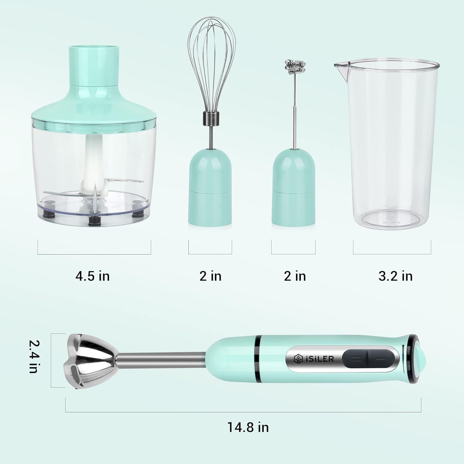 Immersion Hand Blender,  5-In-1 500-Watt Multi-Purpose Stick Blender with 860Ml Food Chopper, 600Ml Container, Milk Frother, Egg Whisk, 8-Speed for Puree Infant Food Smoothies Soups