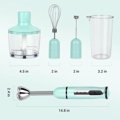 Immersion Hand Blender,  5-In-1 500-Watt Multi-Purpose Stick Blender with 860Ml Food Chopper, 600Ml Container, Milk Frother, Egg Whisk, 8-Speed for Puree Infant Food Smoothies Soups