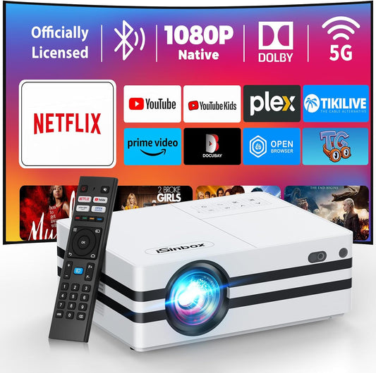 Projector Android TV 11 with Netflix Certified, 9000+Apps, Auto Focus & Keystone Home Theater Smart Projector,Wifi6/ Bluetooth5.3, ,Native 1080P Movie Projector, 500Ansi,Dolby Audio