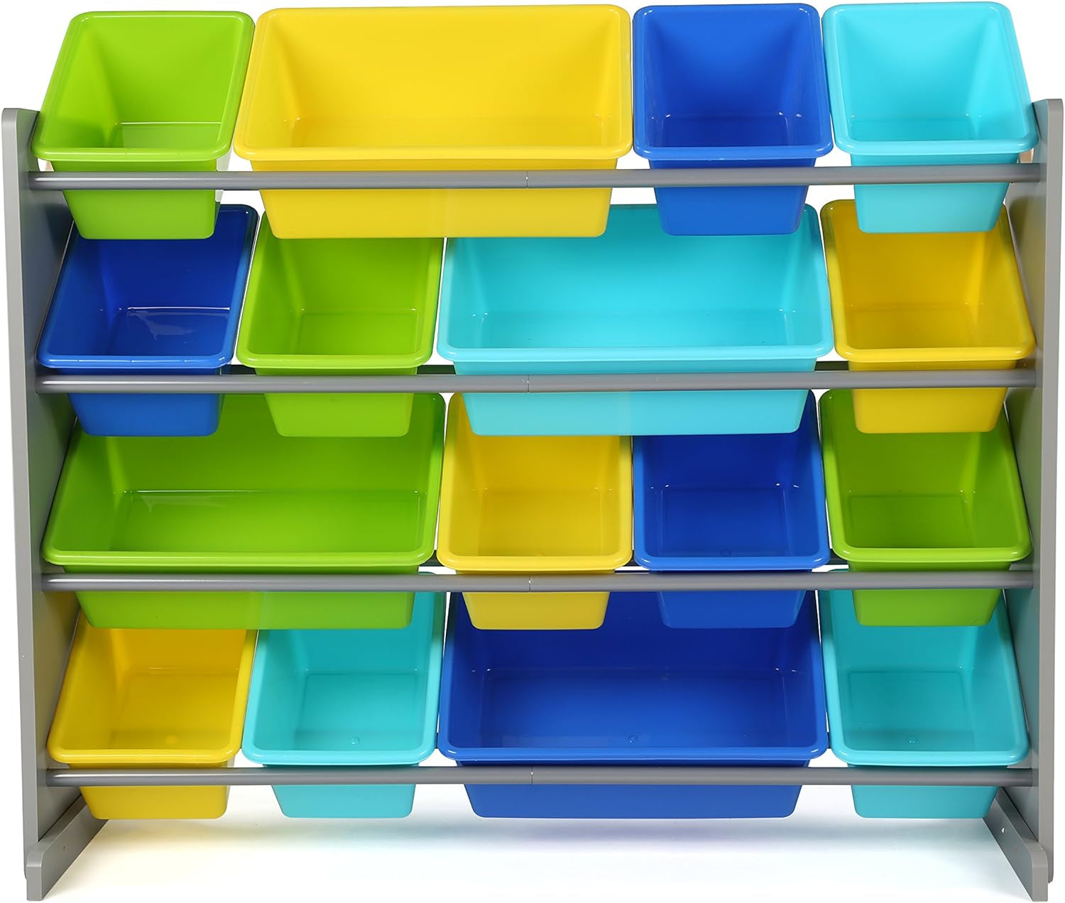 Extra-Large Toy Organizer, 16 Storage Bins, Grey/Blue/Green/Yellow,15.5"D X 42"W X 35"H