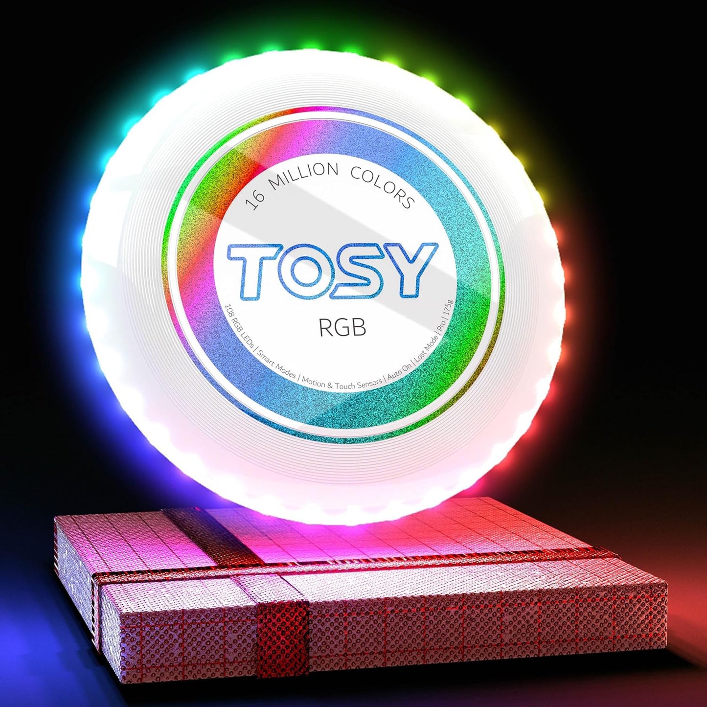 Flying Disc - 16 Million Color RGB or 36 or 360 Leds, Extremely Bright, Smart Modes, Auto Light Up, Rechargeable, Cool Fun Christmas, Birthday & Camping Gift for Men/Boys/Teens/Kids, 175G Frisbee