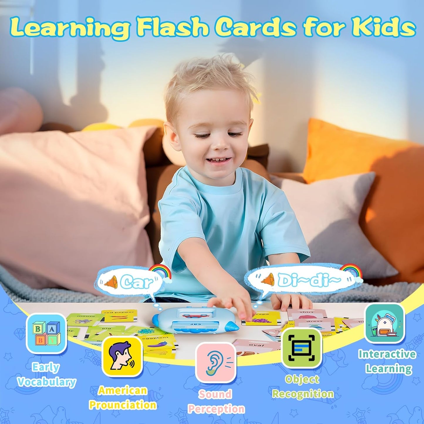 Talking Flash Cards Toddlers Toys: Learning Toys for Kids 2-3, Speech Therapy Pocket Speech Toy for Age 1 2 3 4 5 6, Autism Educational Montessori Toy with 224 Sight Words, Blue