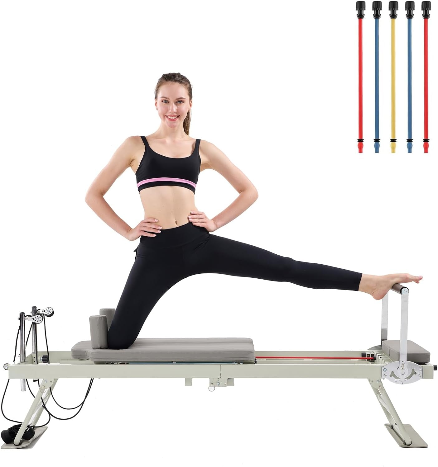 Pilates Reformer Machine Home Indoor Workout Machine，Foldable Pilates Reformer Equipment for Home Gym Cardio Fitness -Up to 250 Lbs Weight Capacity-Personal Indoor Sport Apparatus-Birthday Gift