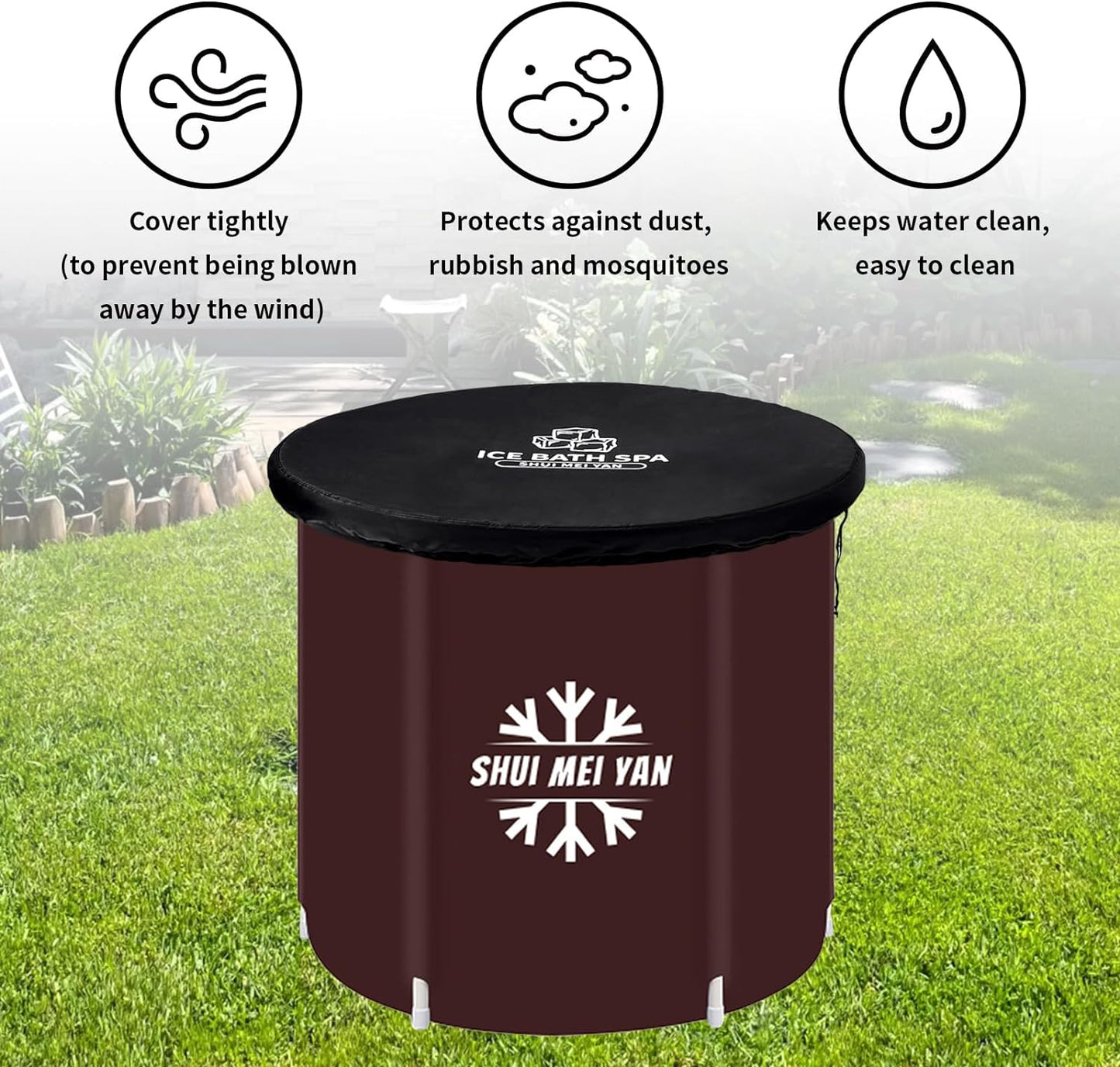 Large Ice Bath Tub Outdoor with Cover Portable Bathtub Athletes Cold Water Therapy Tub for Recovery Cold Plunge Tub Ice Barrel Ice Bath Tub (8226 Reddish Brown with Cover-29.5"Φ X 29.5"H)