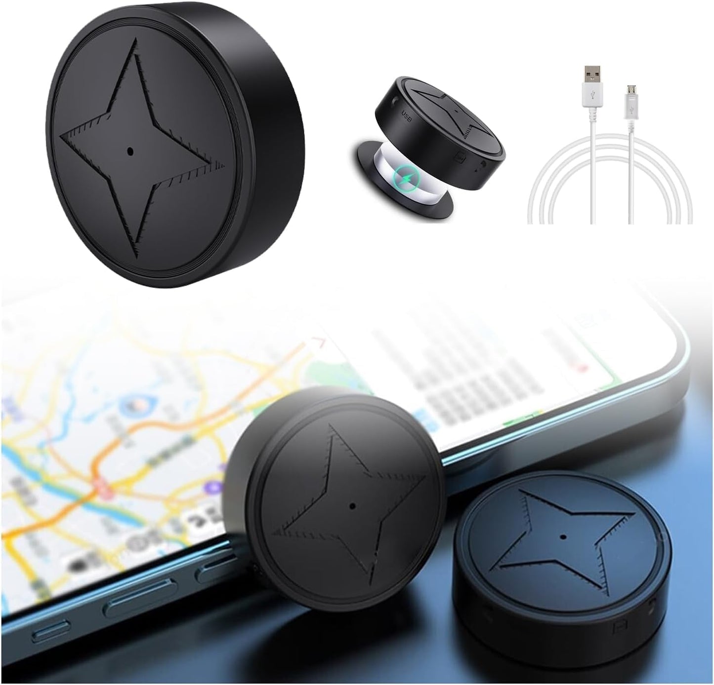 GPS Tracker for Vehicles Strong Magnetic Car Vehicle Tracking Anti-Lost, 2023 New Multi-Function GPS Mini Locator, Monitoring for Professional Vehicles, Black