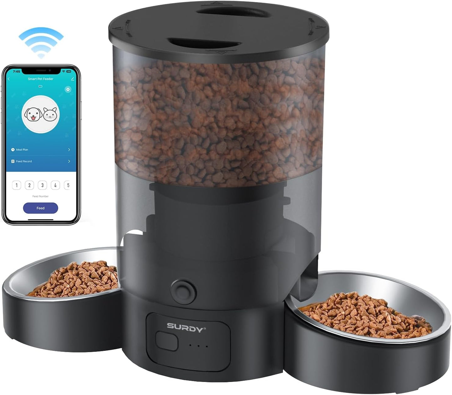 Automatic Cat Feeder for 2 Cats,  2.4G Wifi Smart Pet Feeder with APP Control for Remote Feeding, 3L Timed Pet Feeder Programmable 1-10 Meals, Dual Power Supply, Desiccant Bag, 10S Meal Call