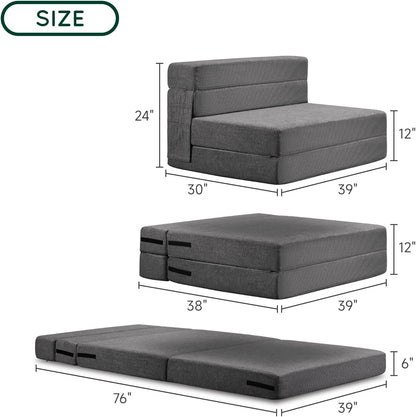 Folding Sofa Bed, 6 Inch Memory Foam Couch, Convertible Sleeper Chair Floor Couch, Futon Sofa Sleeper Chair with Pillow & Washable Cover for Living Room/Bedroom/Guest 76" X 39" X 6"(Dark Grey)