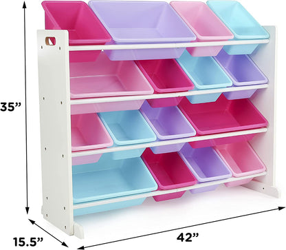 , White/Blue/Pink/Purple Extra-Large Toy Organizer, 16 Storage Bins