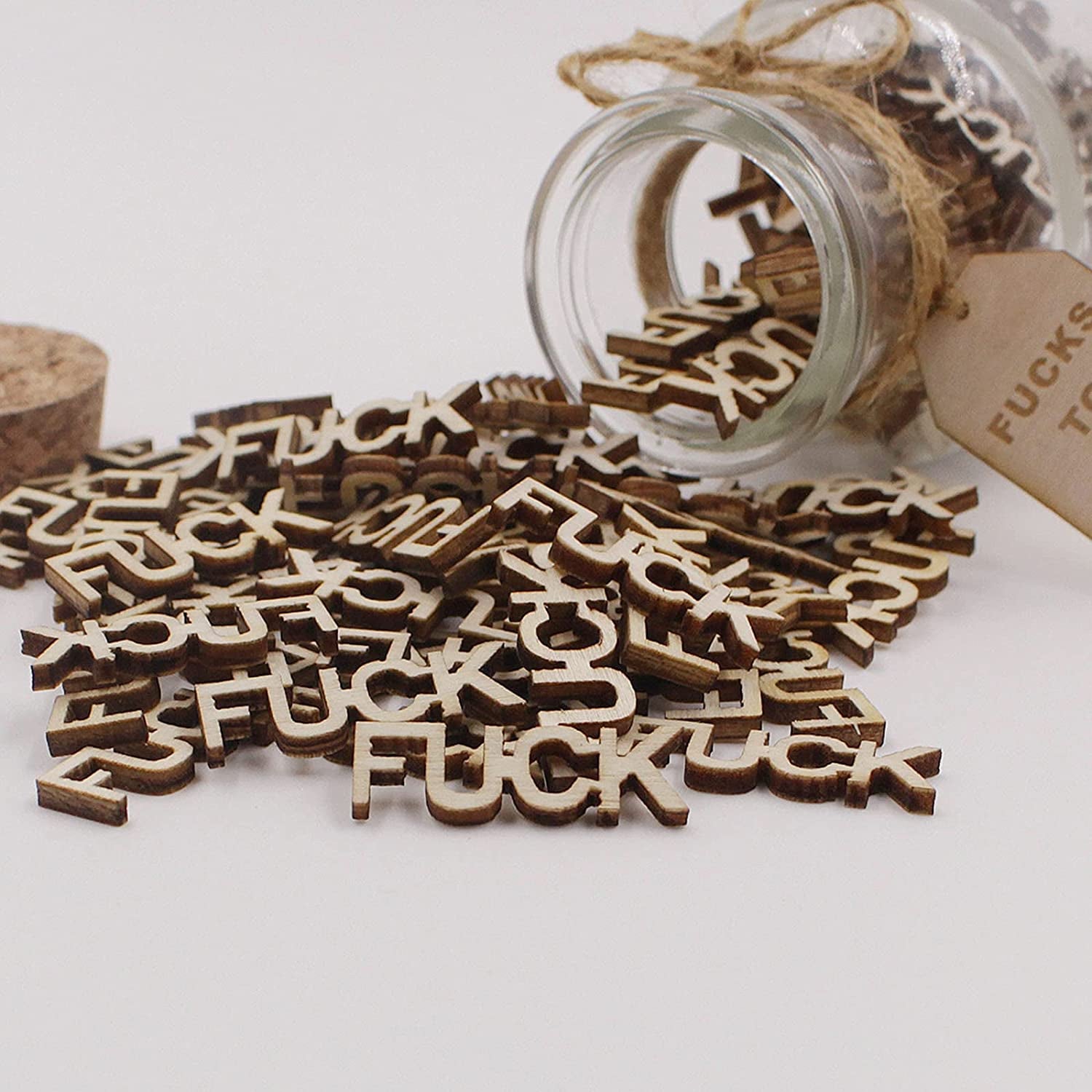 Jar of Fucks（5Oz）Gift Jar,Fucks to Give,Fuck Wooden Cutout Letter Piece Bad Mood Vent Spoof Birthday Day,Holiday, Gift to Friend,Funny Gift,Valentines Day.