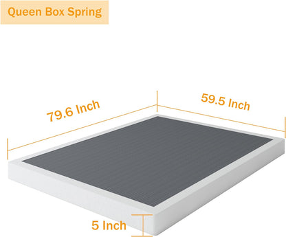 Box Springs 5 Inch Queen Box Spring Only Bed Base, Mattress Foundation, Easy Clean Fabric Cover, Non-Slip, No Noise, Easy Assembly