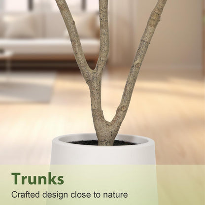 Olive Trees Artificial Indoor, 6FT Tall Faux Olive Tree with White Tall Planter, Artificial Plants with Natural Wood Trunk and Lifelike Fruits for Home Office Decor