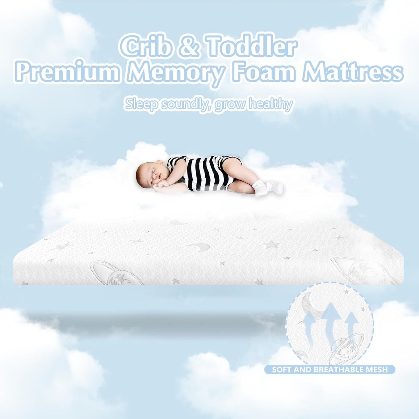 Pack and Play Mattress Pad, Memory Foam Pack N Play Mattresses for Baby and Toddler, 38X26 Portable Travel Crib Mattress with Soft Removable Jacquard Cover