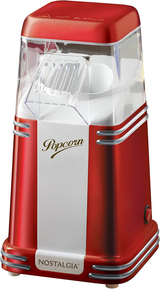 Hot-Air Electric Popcorn Maker, 8 Cups, Healthy Oil Free Popcorn with Measuring Scoop, Retro Red