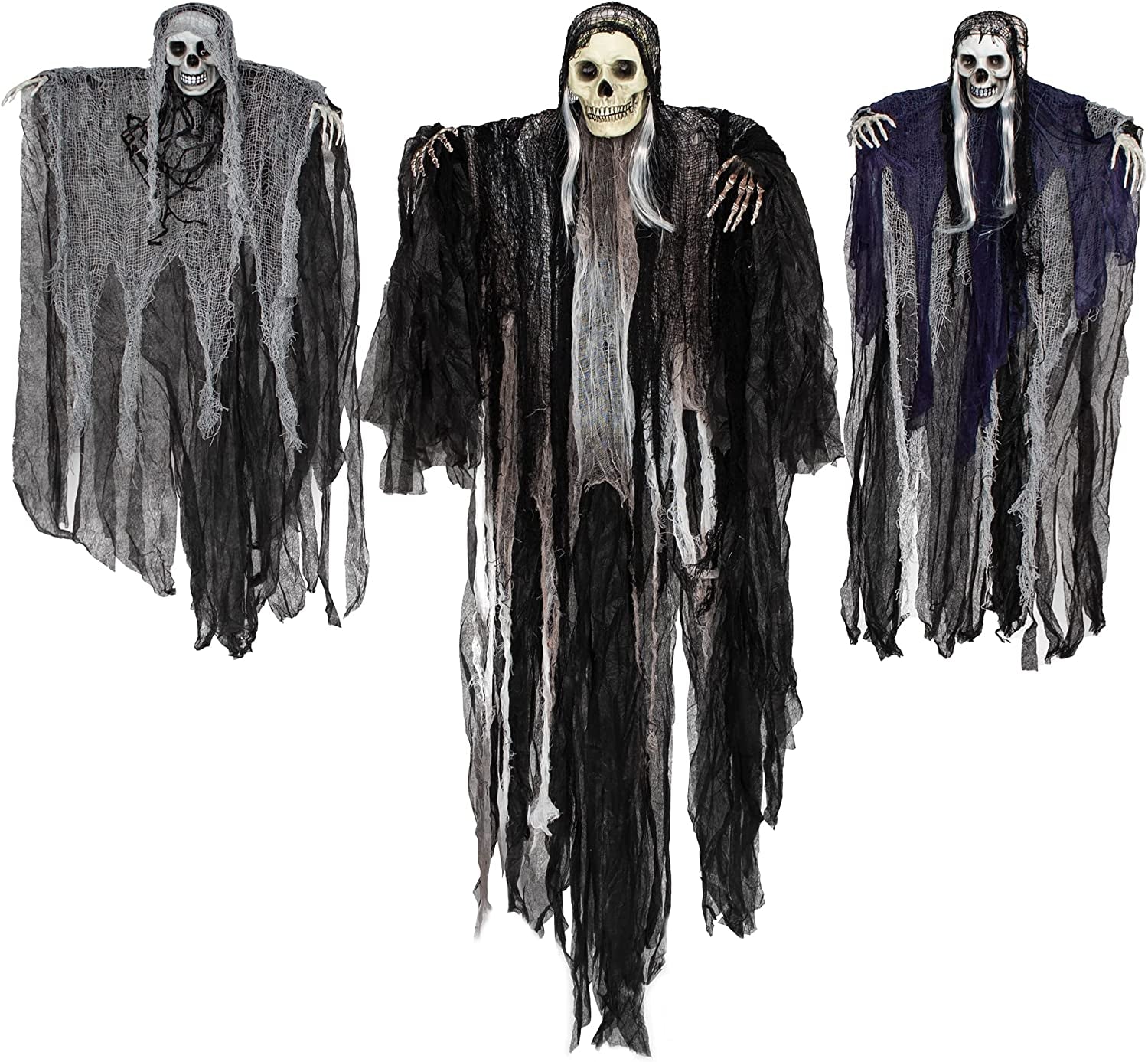 3 Pack Hanging Halloween Skeleton Ghosts Decorations, Grim Reapers for Best Halloween Outdoor Decorations