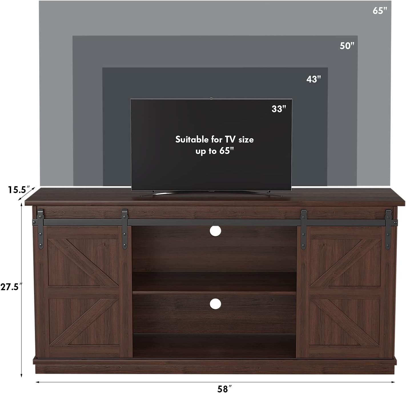 TV Stand for 65 Inch TV, Entertainment Center with Storage Cabinets and Sliding Barn Doors, Mid Century Modern Media TV Console Table for Living Room Bedroom (Brown)