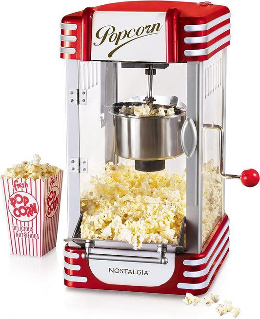 Popcorn Maker Machine - Professional Tabletop with 2.5 Oz Kettle Makes up to 10 Cups - Vintage Popcorn Machine Movie Theater Style - Metalic Red