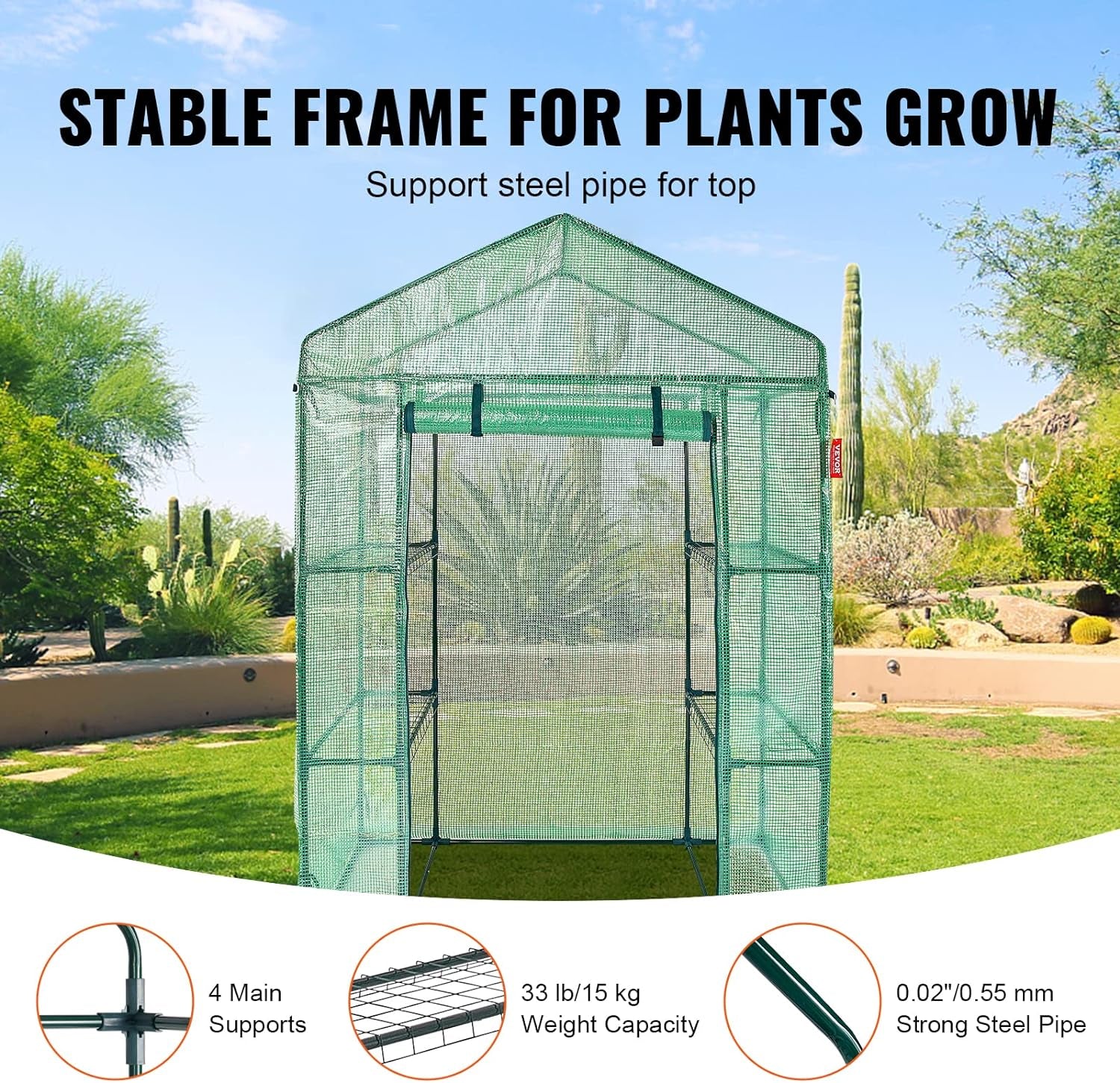 Walk-In Green House, 55.5 X 29.3 X 80.7 Inch, Portable Greenhouse with Shelves, High Strength PE Cover with Roll-Up Zipper Door and Steel Frame, Set up in Minutes, for Planting and Storage - Design By Technique
